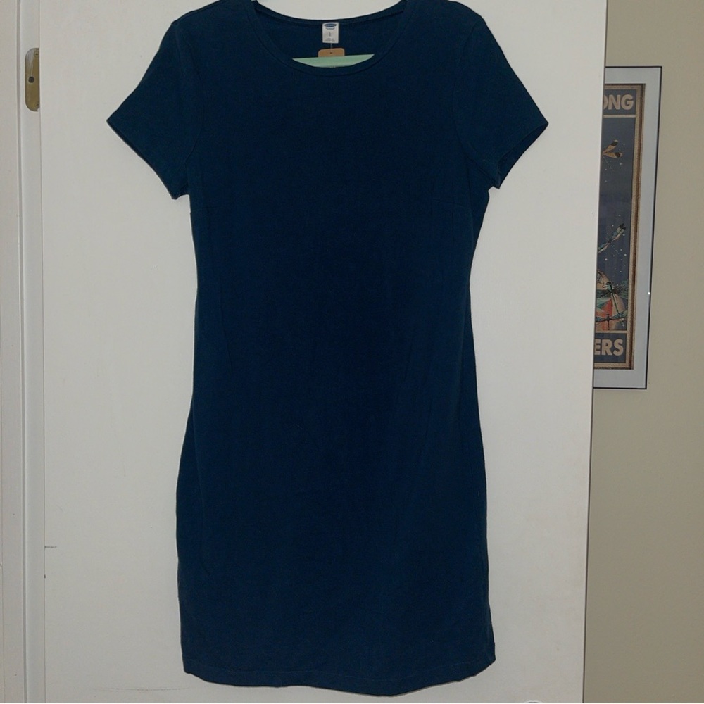 Women’s Old Navy T Shirt Dress Fitted Navy Blue Scoop Neck Size L Knee Length